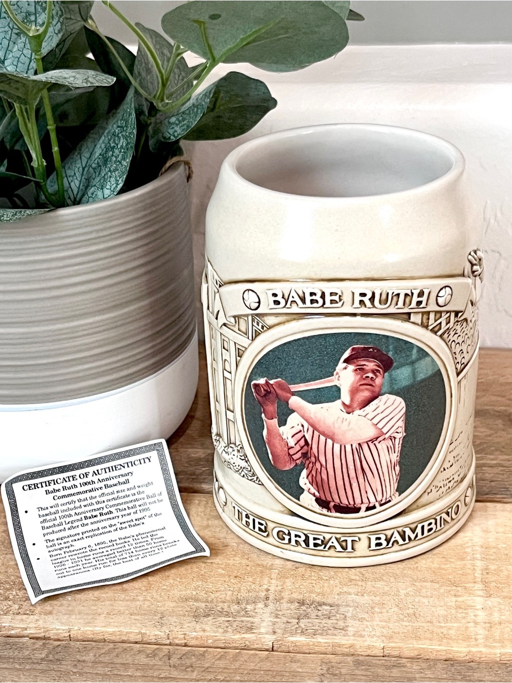 VTG 1995 Cooperstown Collection Babe Ruth Called Shot Ceramic Stein Mug COA
